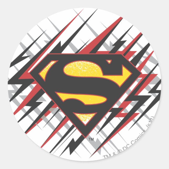 Sticker Rond Superman Stylisé | Logo des frappes noires et roug (Devant)