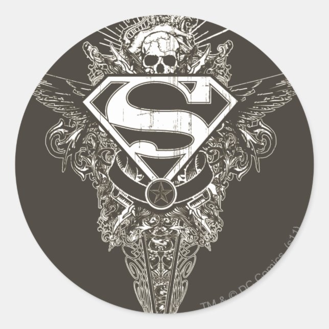 Sticker Rond Superman Stylisé | Logo étoile et crâne (Devant)