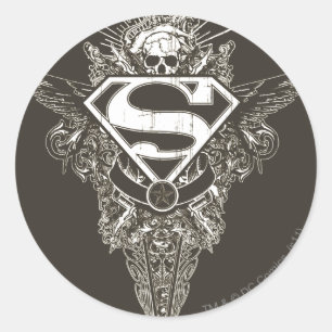 Sticker Rond Superman Stylisé   Logo étoile et crâne