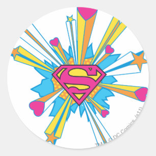 Sticker Rond Superman Stylisé   Logo rose avec coeur