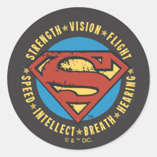 Sticker Rond Superman Stylized   Strength Vision Flight Logo