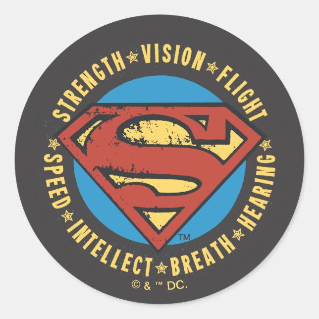 Sticker Rond Superman Stylized | Strength Vision Flight Logo (Devant)