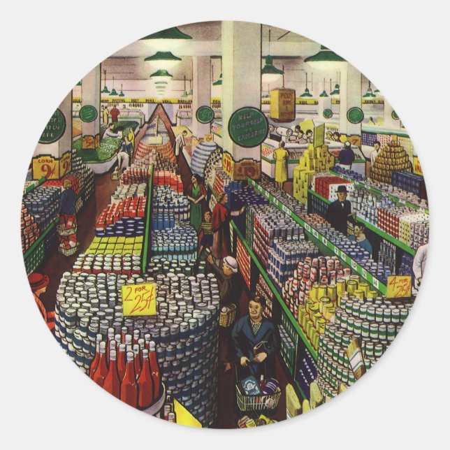 Sticker Rond Supermarché d'affaires vintage, aliments et boisso (Devant)