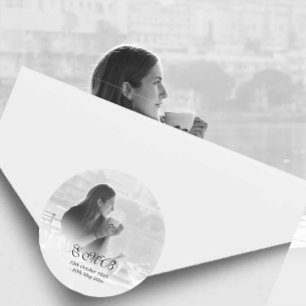 Sticker Rond Superposition funéraire Photo simple Monogramme