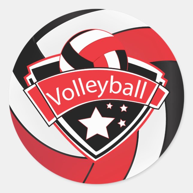 Sticker Rond Superstar de volley-ball rouge, blanc et noir (Devant)
