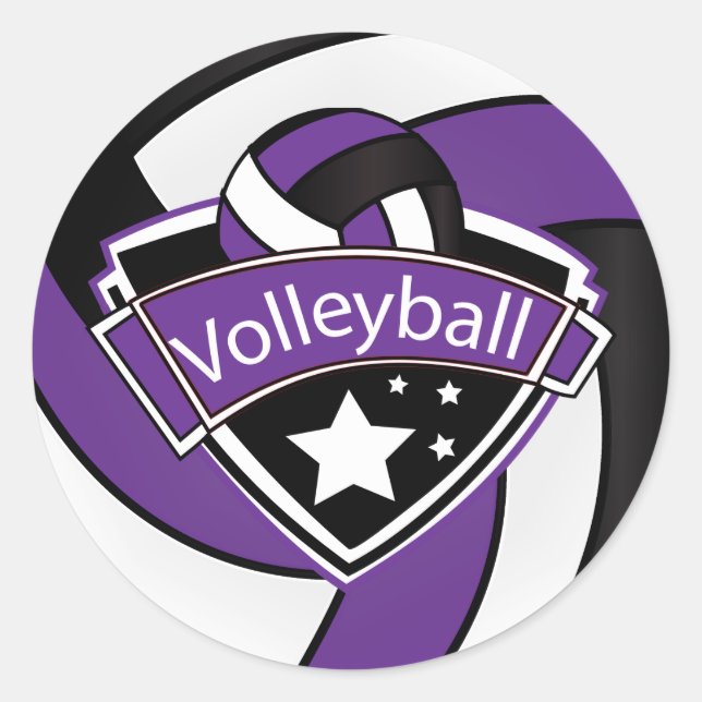 Sticker Rond Superstar de volley-ball violet, blanc et noir (Devant)