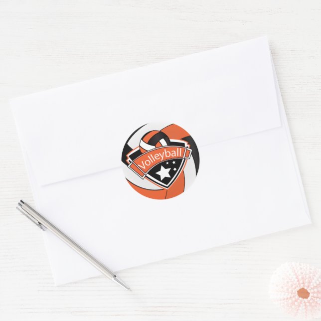 Sticker Rond Superstar de volleyball orange, blanc et noir (Enveloppe)