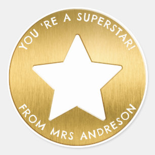 Sticker Rond Superstar d'or personnalisée Prix de l'enseignant