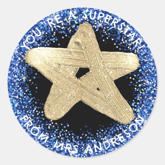 Sticker Rond Superstar d'or personnalisée Prix de l'enseignant (Devant)