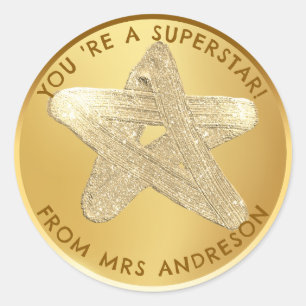 Sticker Rond Superstar d'or personnalisée Prix de l'enseignant