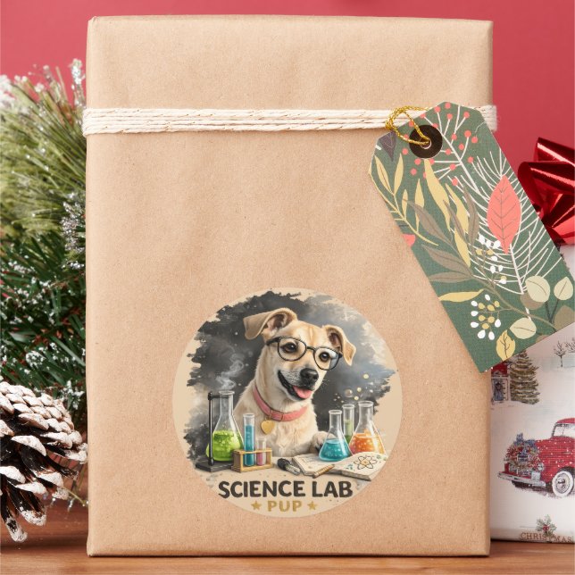 Sticker Rond Superstar du Labo Scientifique Chien Mignon avec d (vacances)