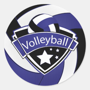 Sticker Rond Superstar du volley-ball bleu, blanc et noir