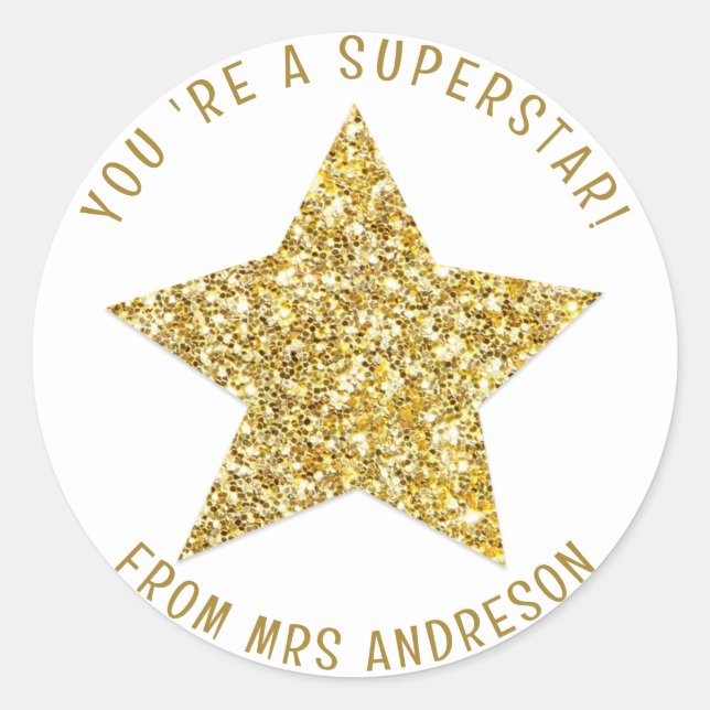 Sticker Rond Superstar personnalisée Prix de l'enseignant (Devant)
