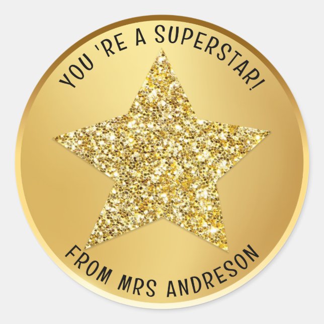 Sticker Rond Superstar personnalisée Prix de l'enseignant (Devant)