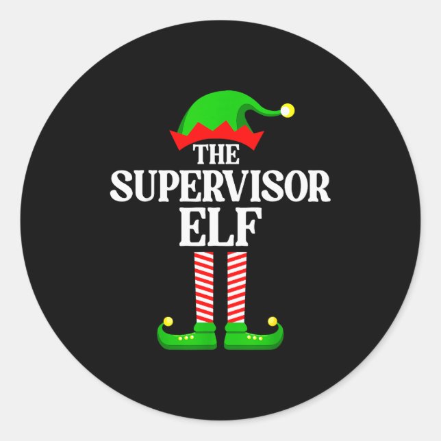 Sticker Rond Supervisor Elf Family Matching Group Funny Christm (Devant)