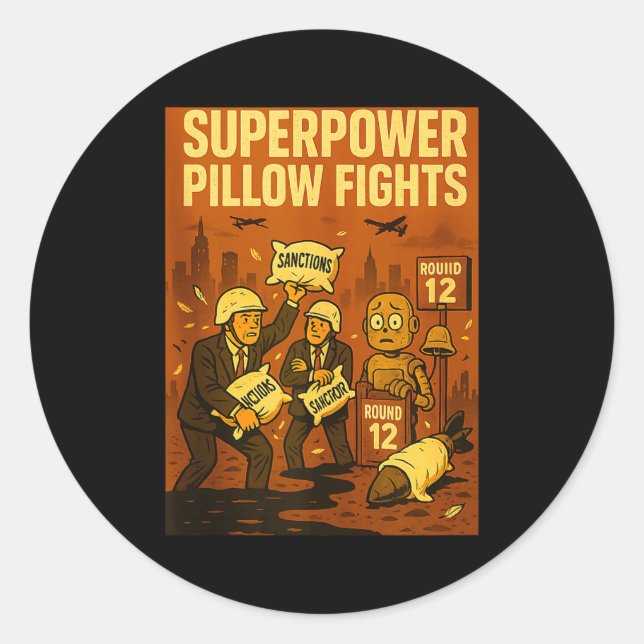 Sticker Rond Superwer Llow Fights Funny Geolitical Satire Gift  (Devant)