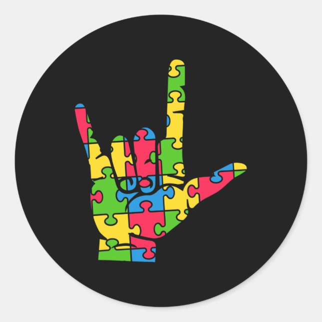 Sticker Rond Support Autism Love Sign Language (Devant)