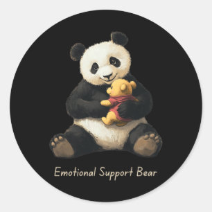 Sticker Rond Support Émotionnel Ours Panda Tenant Un Ours Mélan