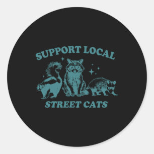 Sticker Rond Support-local-street-cat Funny Vintage Raccoon Opo