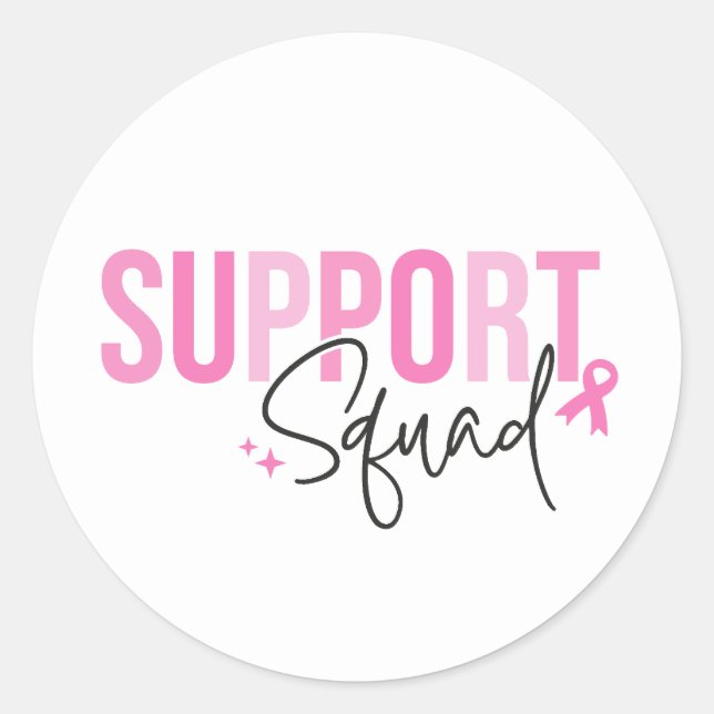 Sticker Rond Support Squad Breast Cancer Pink Ribbon Awareness (Devant)
