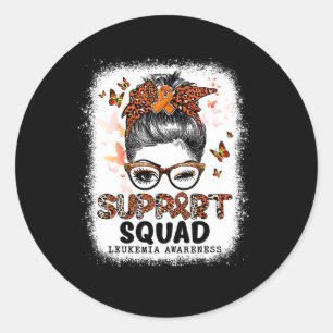 Sticker Rond Support Squad Messy Bun Butterfly Orange Ribbon Le