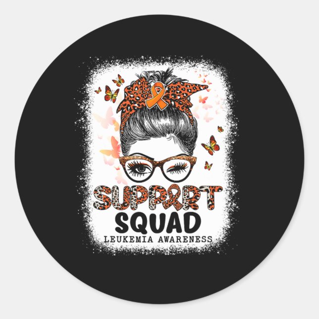 Sticker Rond Support Squad Messy Bun Butterfly Orange Ribbon Le (Devant)