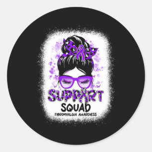 Sticker Rond Support Squad Messy Bun Butterfly Purple Ribbon Wi