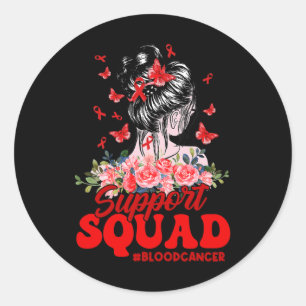 Sticker Rond Support Squad Messy Bun Butterfly Red Ribbon Blood