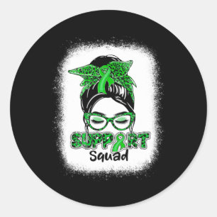 Sticker Rond Support Squad Messy Bun Green Ribbon maladies de r
