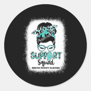 Sticker Rond Support Squad Messy Bun Turquoise Ribbon Addiction