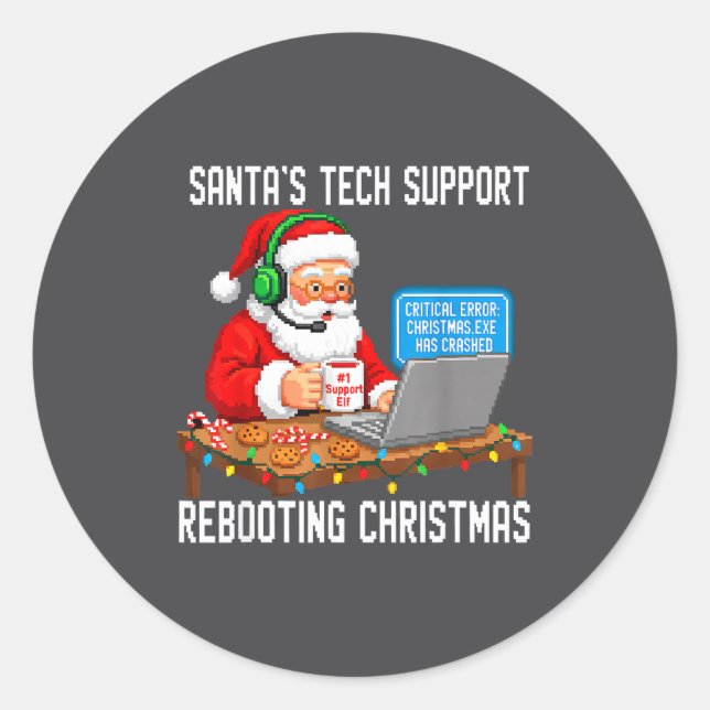 Sticker Rond Support Tech Santa's Rebooting Joke (Devant)