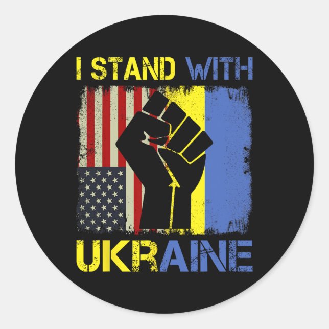 Sticker Rond Support Ukraine I Stand With Ukraine Ukrainian Fla (Devant)