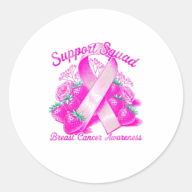 Sticker Rond Suprt Squad Breast Cancer Awareness Nk Ribbon Wome (Devant)