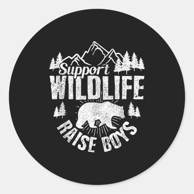 Sticker Rond Suprt Wildlife Raise Boys Mom Dad Wild One Funny G (Devant)