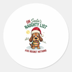 Sticker Rond Sur la liste de Noël méchants du Père Noël, ne reg