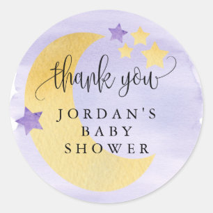 Sticker Rond Sur la Lune, Baby shower pourpre Favor