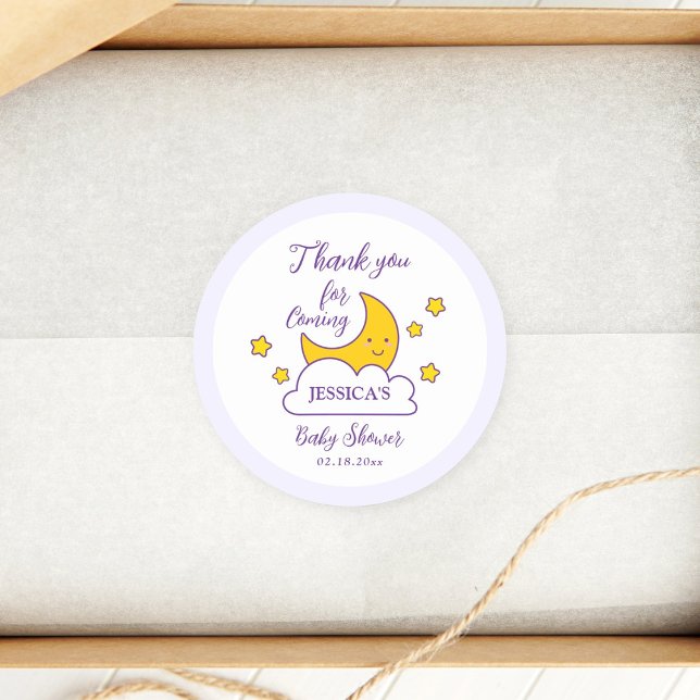 Sticker Rond Sur la Lune et les étoiles Baby shower Merci (Créateur téléchargé)