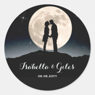 Sticker Rond Sur la Lune et Mariage de nuit étoilé