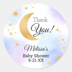 Sticker Rond Sur la Lune Étoile Rose Bleu Merci Baby Shower