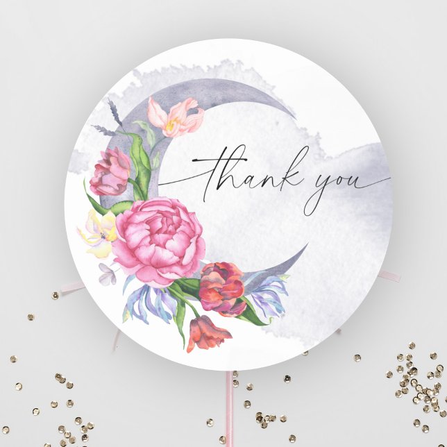 Sticker Rond Sur le baby shower des fleurs de lune merci (Créateur téléchargé)