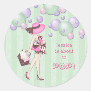 Sticker Rond Sur le point de faire une pop Baby shower de fille