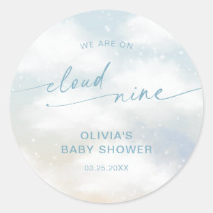 Sticker Rond Sur un nuage 9 Baby Shower Bleu vibrant