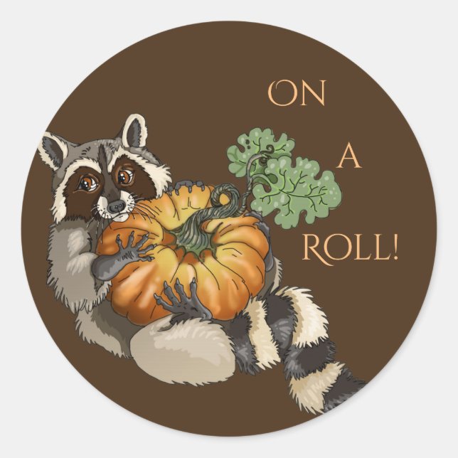 Sticker Rond Sur un roll Racoon (Devant)