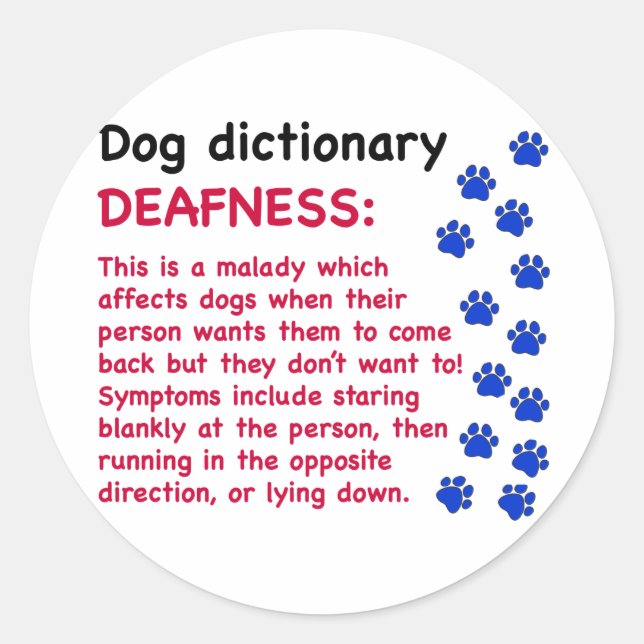 Sticker Rond Surdité - dictionnaire pour chien (Devant)