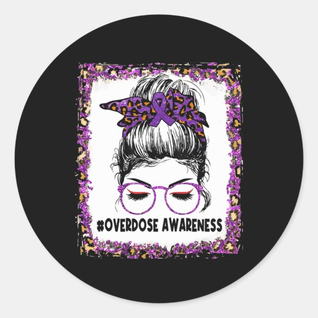 Sticker Rond Surdose de sensibilisation Porter Leopard pourpre  (Devant)
