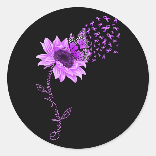 Sticker Rond Surdose de tournesol violet de papillon (Devant)