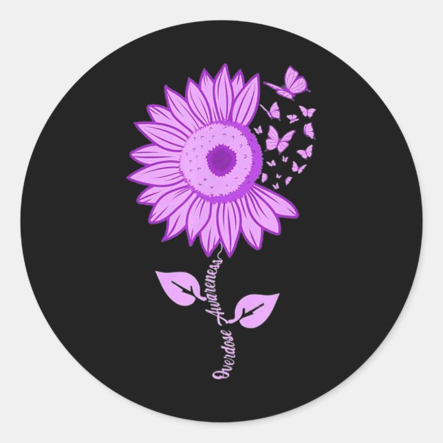 Sticker Rond Surdose de tournesol violet de papillon (Devant)