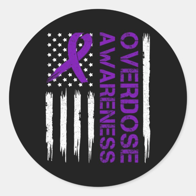 Sticker Rond Surdose Pruple Ribbon Opioïde Surdose Sensibilisat (Devant)