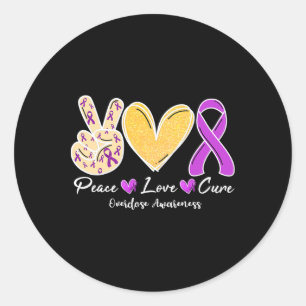 Sticker Rond Surdose Sensibilisation Paix Amour Coeur Ribbon Fa