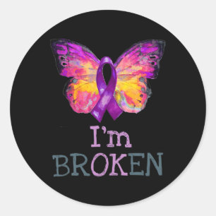 Sticker Rond Surdose Sensibilisation Papillon Violet Ruban Je s